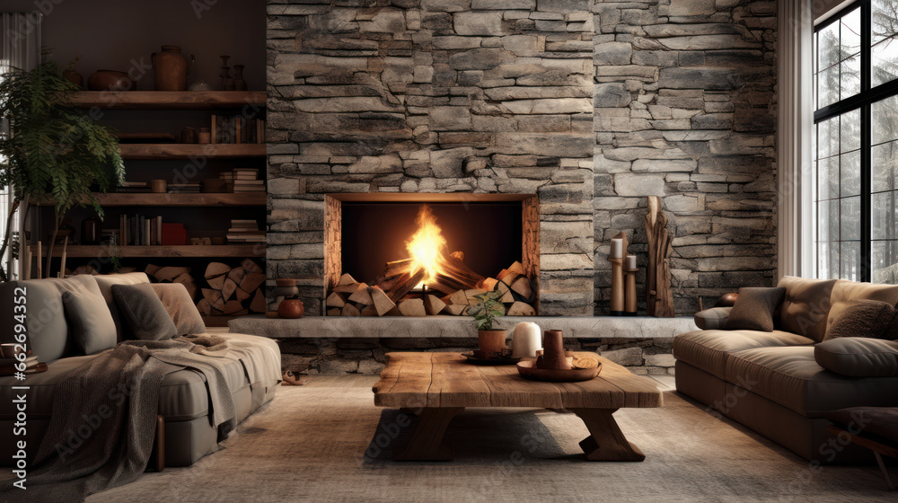 Fireplace on white wall in modern apartment Fireplace on white wall in modern apartment