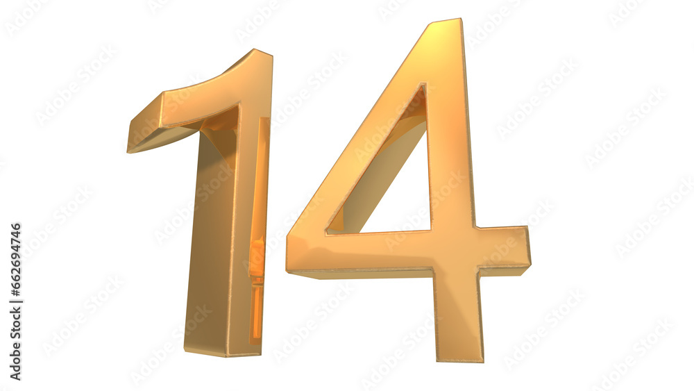 Fototapeta premium Creative design gold 3d number 14