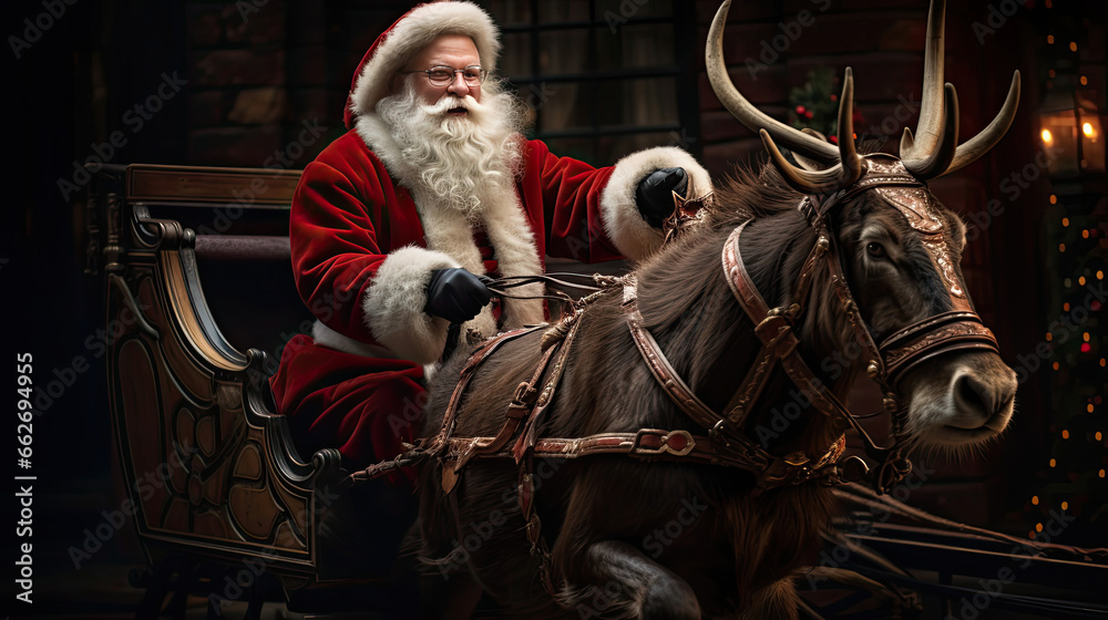 Santa Claus Preparing for Enchanted Sleigh Ride