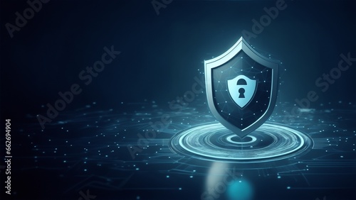 3D Padlock cyber security password antivirus shield technology background for antihacking computer safety