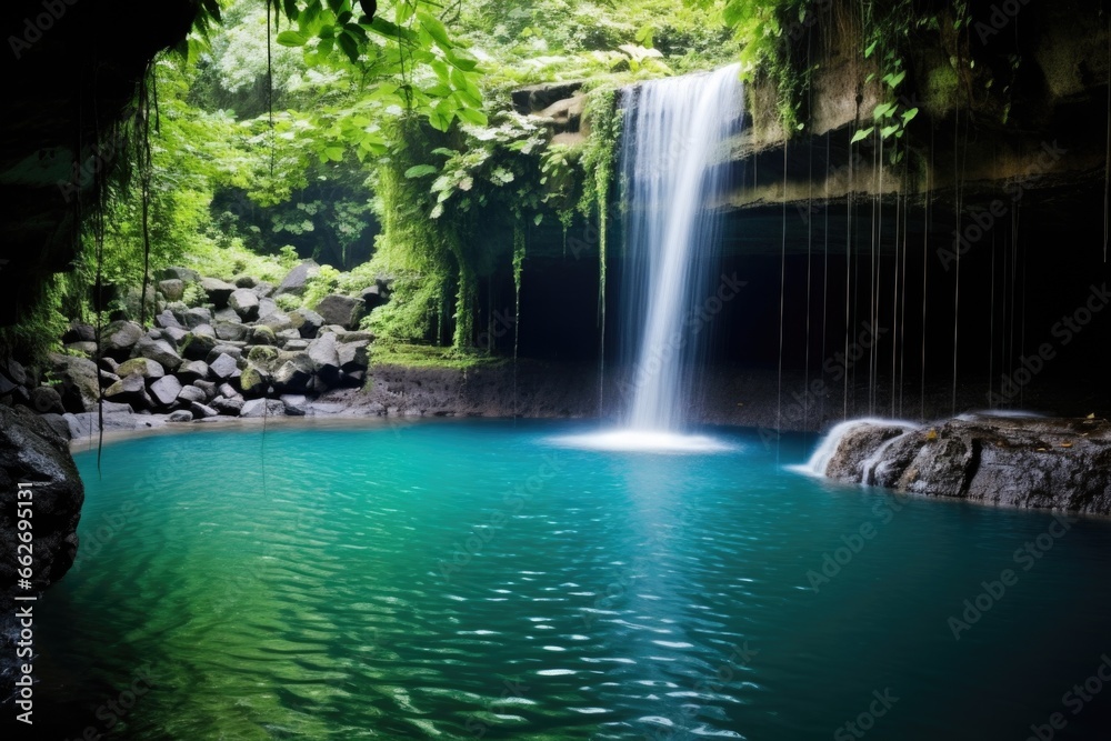 majestic waterfall cascading into a serene pool