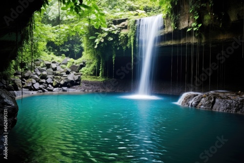 majestic waterfall cascading into a serene pool