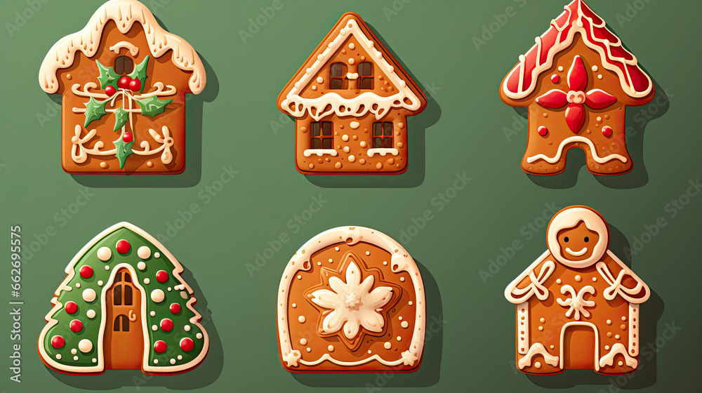 Obraz premium Icon set collection of gingerbread cookies each with its own unique holiday theme