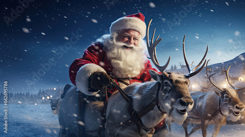 Santa Loading Sack of Gifts with Eager Reindeer