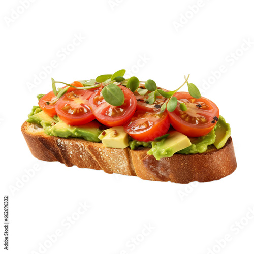 avocado toast with fresh tomatoes isolated on white background, ai generated