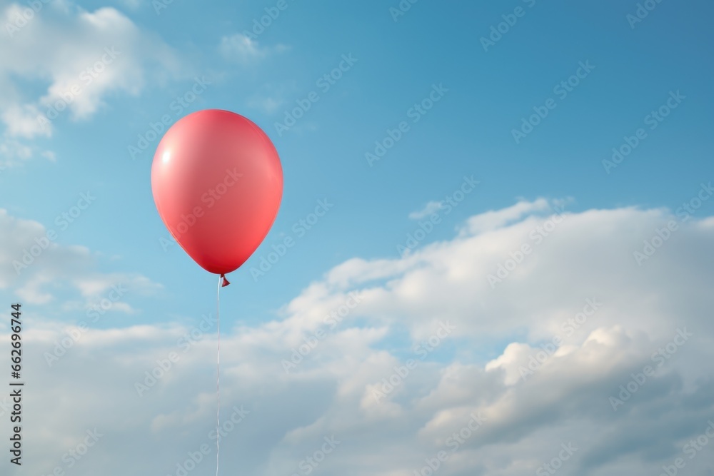 a single red balloon released into a cloudy sky