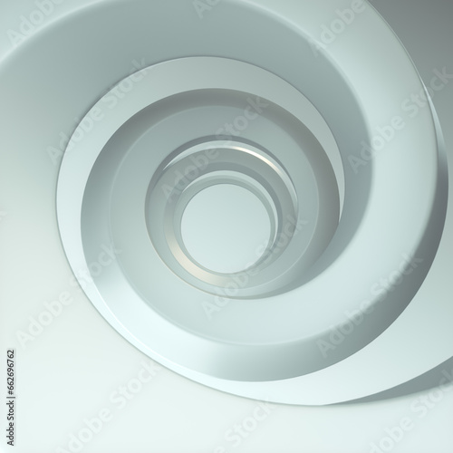 White spiral with a smooth, shiny surface that extends deep into the interior. 3d rendering digital illustration