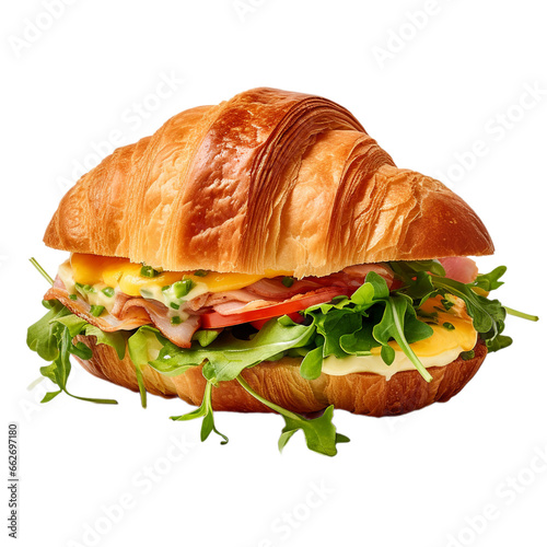 croissant sandwich with ham and cheese isolated on white background, ai generated