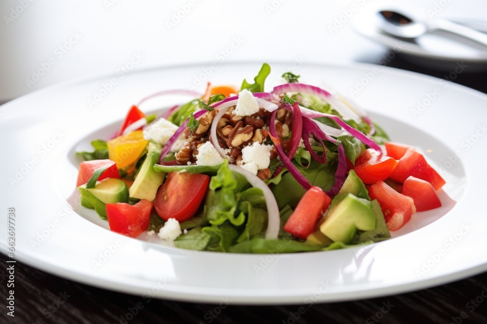 a healthy salad to represent eating light meals on a white plate a healthy salad to represent eating light meals on a white plate