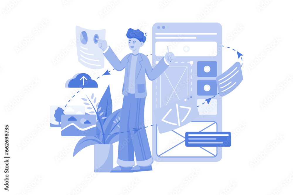 Mobile Designer Illustration concept on white background Mobile Designer Illustration concept on white background