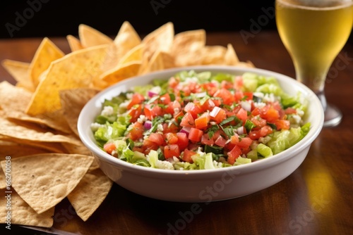 greek salad served with mexican tortilla chips