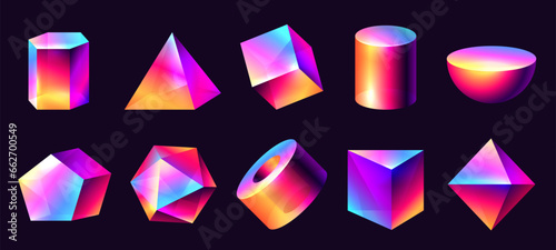 Gradient shape objects. Minimalistic modern perspective shapes, abstract colorful geometric forms. Vector colorful set.