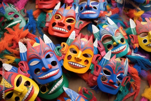 colorful masks laid flat for a cultural festival