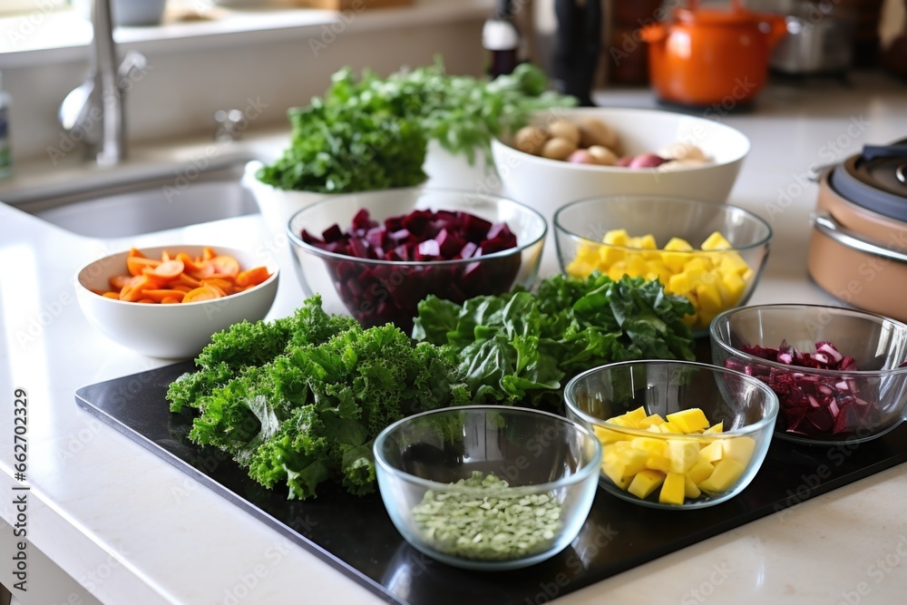 prepping a detox salad with kale and beets