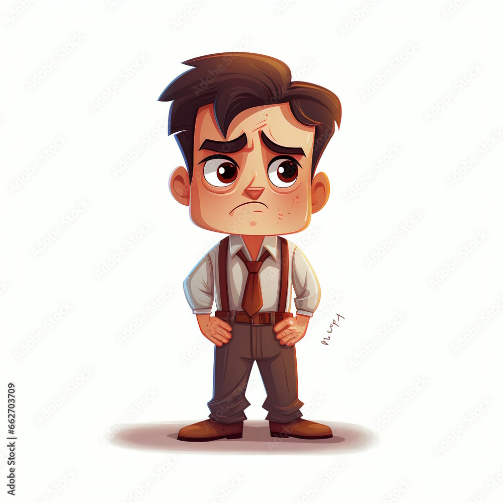 Cartoon Illustration of a Sad Male Employee Isolated on a White Background.