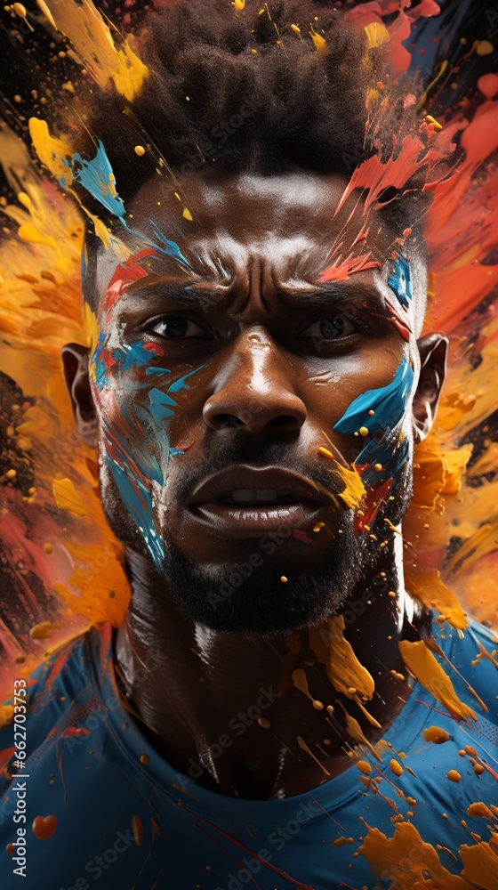 A close-up shot capturing the intense focus in the eyes of a runner as they sprint, with a striking and bold color background that creates a visually captivating contrast