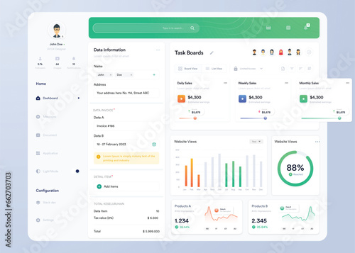 UI UX Infographic dashboard. UI design with graphs, charts and diagrams. Web interface template