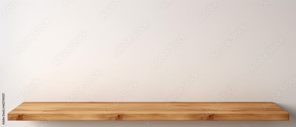 Empty Wooden Shelf on White Wall Background Empty Wooden Shelf on White Wall Background