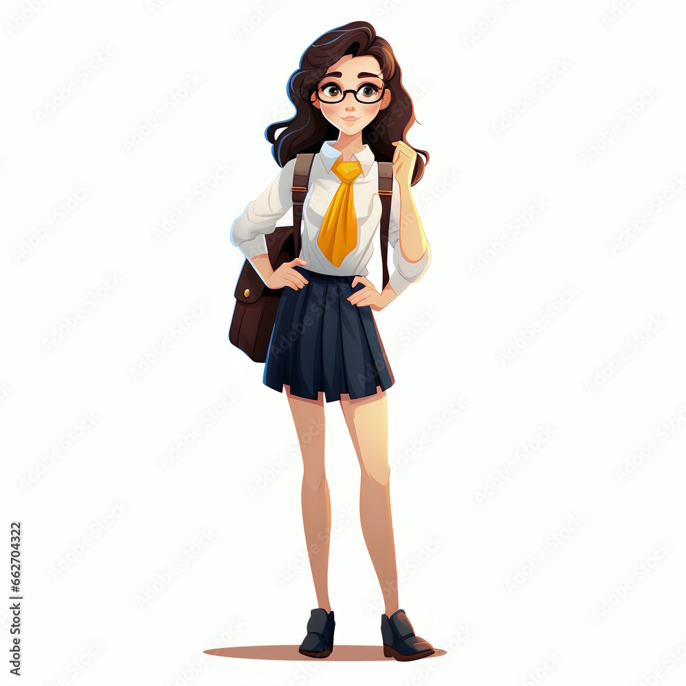 Cartoon Character of a Young Girl in Stylish Outfit, Perfect for Creative Projects. Cartoon Character of a Young Girl in Stylish Outfit, Perfect for Creative Projects.