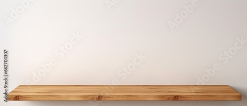 Empty Wooden Shelf on White Wall Background