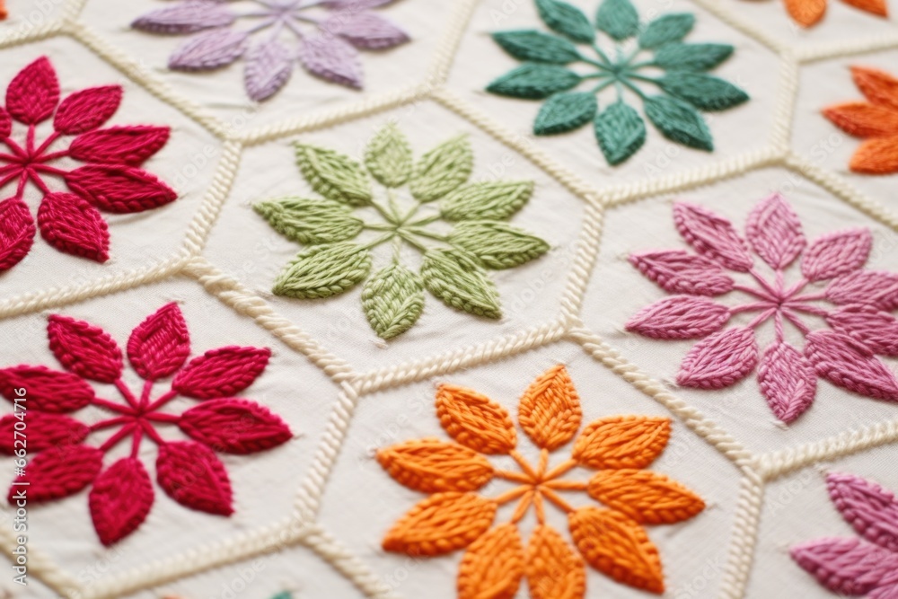 close-up of an embroidery stitch sampler