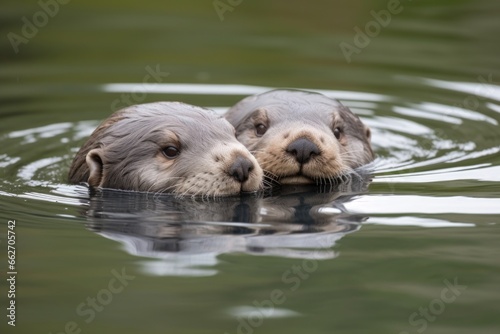otters floating together on their backs
