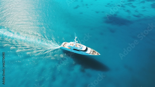 Aerial drone view of a luxury yacht on the sea in the Caribbean © Sourav Mittal