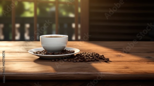Morning stillness with a cup of coffee ultra realistic illustration - Generative AI.