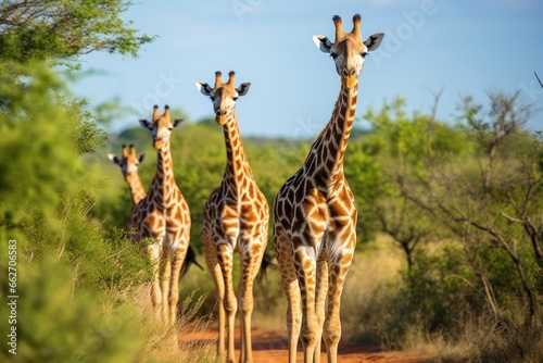 giraffes grazing in a guided  respectful safari tour