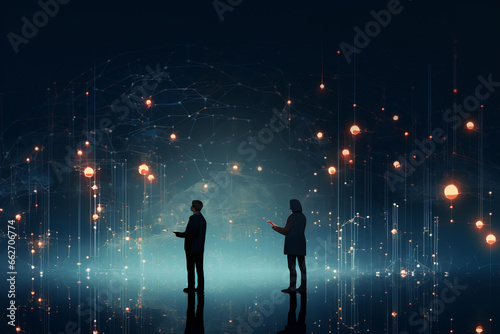 Humans interconnected through the web of technology, symbolizing the power of digital connections and the integration of technology into our daily lives. Ai generated