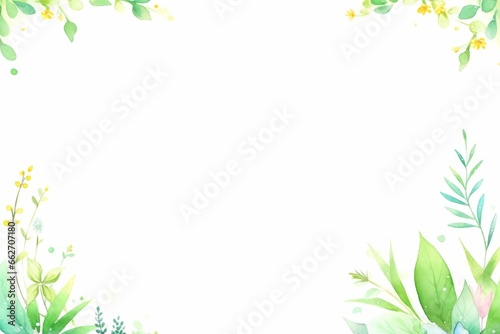 Watercolor hand painted green floral banner or frame  background illustration.