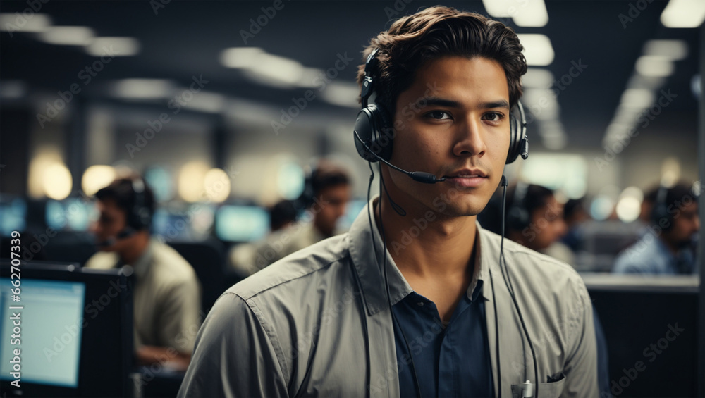 Young male technical support dispatcher in call center Young male technical support dispatcher in call center
