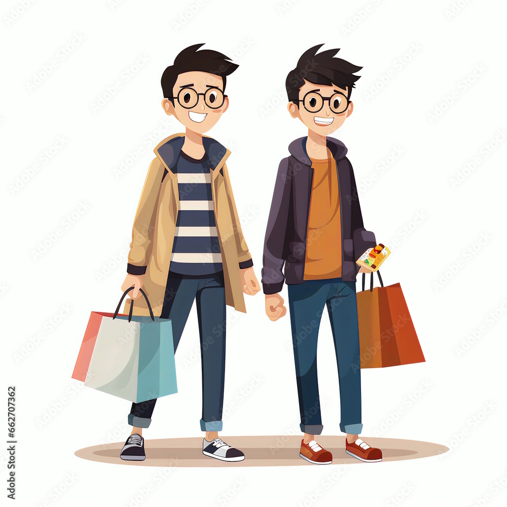 Vector of a Boys with Shopping Bag, Isolated On with Background.