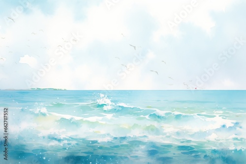 Ocean or sea wave hand drawn watercolor illustration.