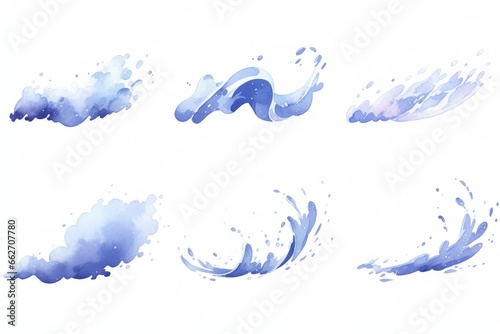 Set of water splash hand painted watercolor illustration.
