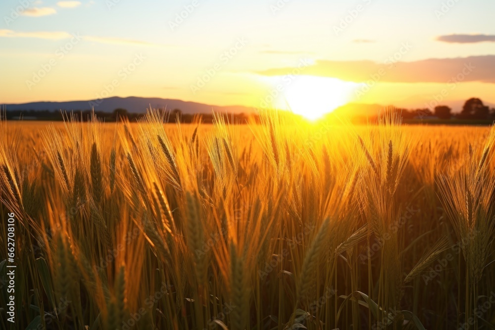 Fototapeta premium golden barley field backlit by a setting sun