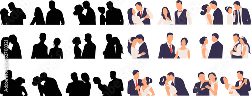 set of silhouettes portrait of man and woman, sketch vector
