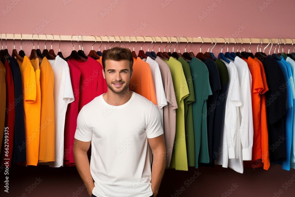 Obraz premium Attractive Clothes Designer Amidst Fashionable Backdrop
