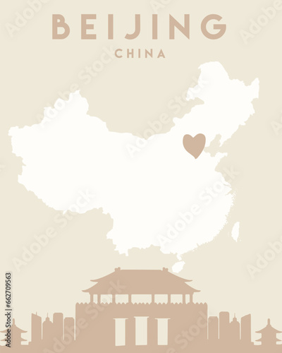 a map of beijing city, china with a heart shaped balloon