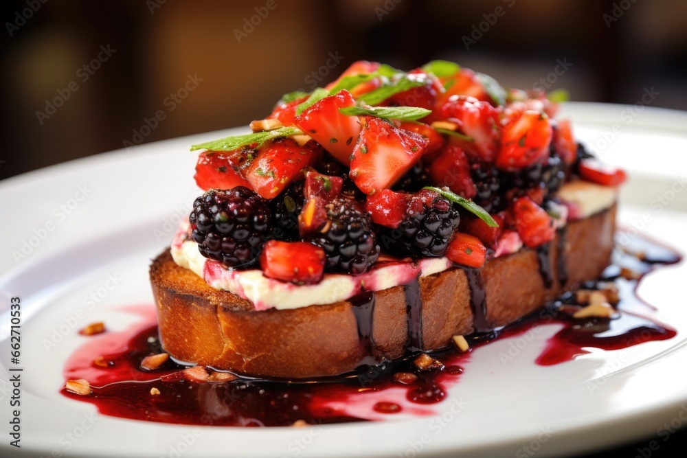 a close-up of a bruschetta with berry compote a close-up of a bruschetta with berry compote