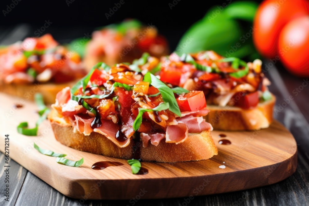 prosciutto bruschetta topped with diced tomatoes and basil prosciutto bruschetta topped with diced tomatoes and basil