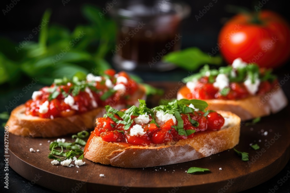 bruschetta with ricotta garnished with mint leaves