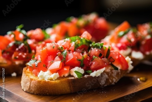 detailed view of bruschetta with ricotta and a sprinkle of sea salt