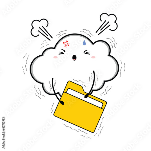 Cute kawaii cloud witj folder suitable for decorating, sticker, t-shirt, mug, etc. vector formats. Eps 10

