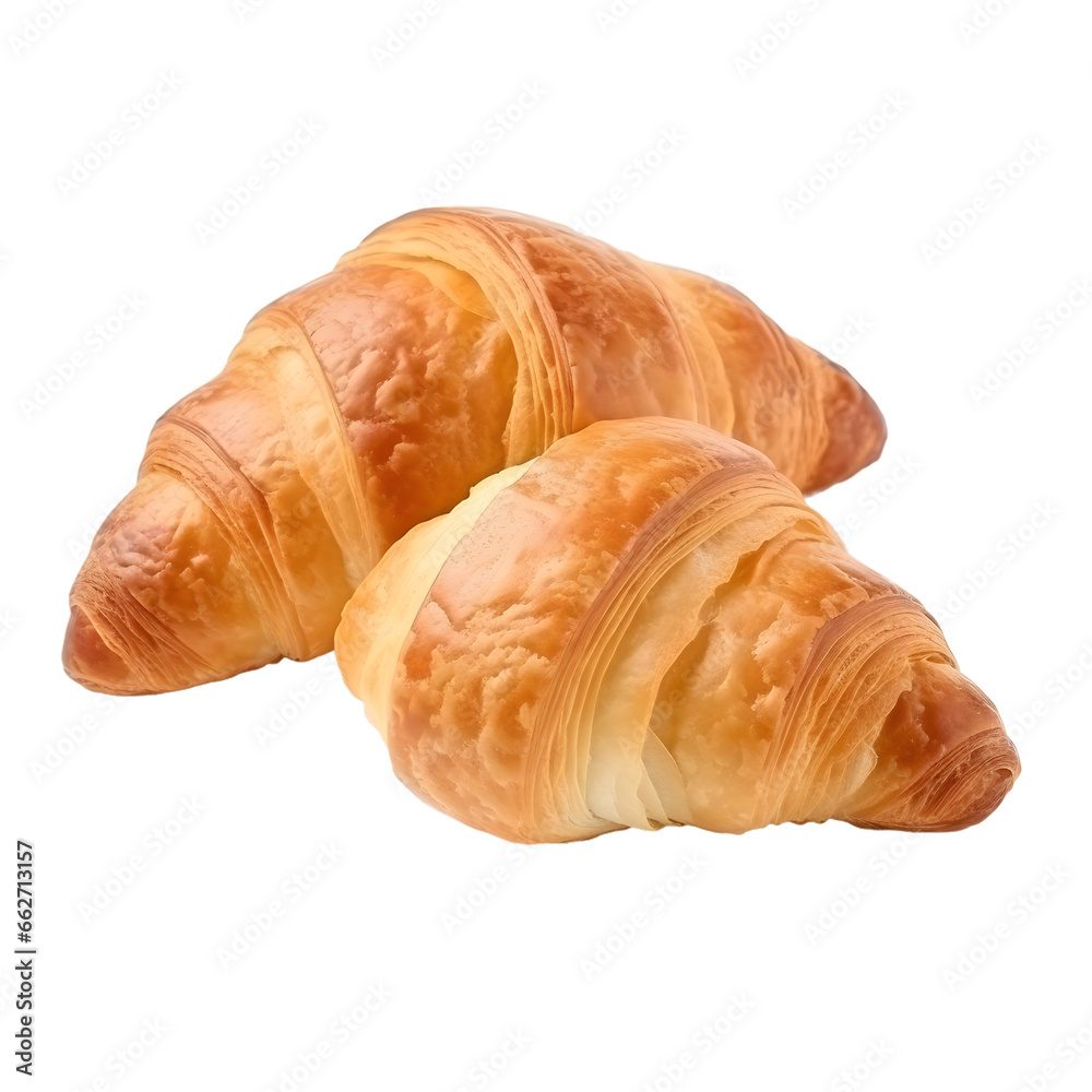 closeup of two croissants bread isolated on transparent background or white background closeup of two croissants bread isolated on transparent background or white background