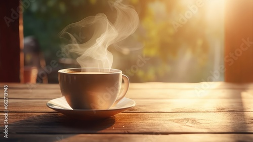 A steaming cup of coffee ultra realistic illustration - Generative AI.