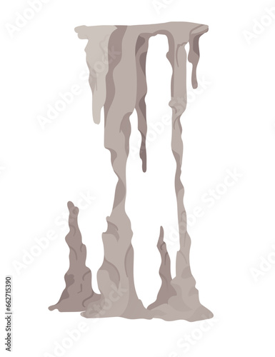 Cave stone mineral stalactite and stalagmites column natural growth geology formations vector illustration isolated on white background