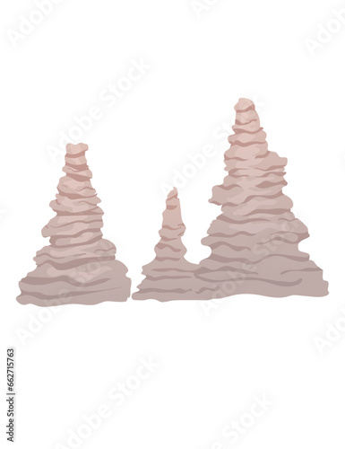 Cave stone mineral stalagmites column natural growth geology formations vector illustration isolated on white background