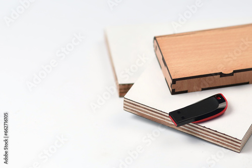 pendrive plastic mettal pendrive isolated on white wooden plate with white bregroud