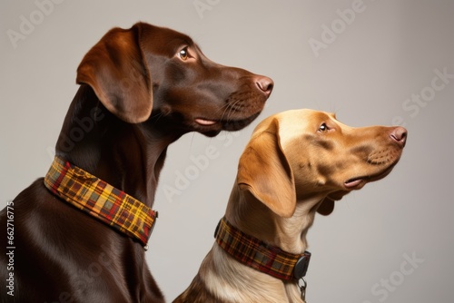 two dog collars side by side on a neutral background